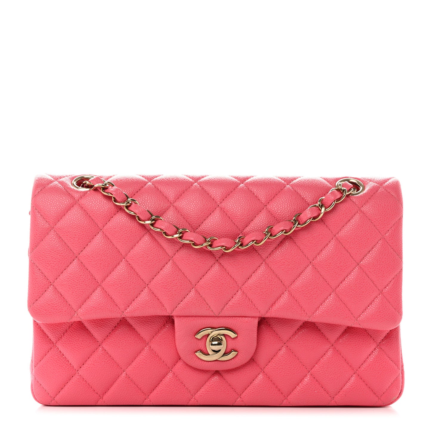 Shiny Caviar Quilted Medium Double Flap Pink