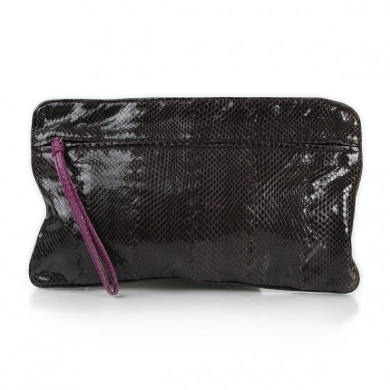 Bottega Veneta Ayers Snakeskin Flat Clutch Plum 1 of 11