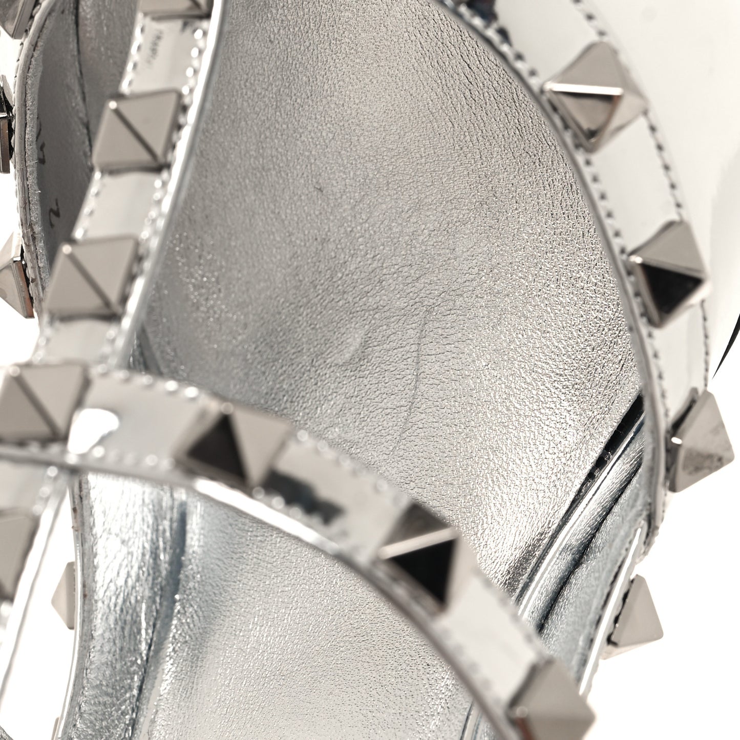 Metallic Patent Rockstud Ankle Strap 100mm Pumps 40 Silver