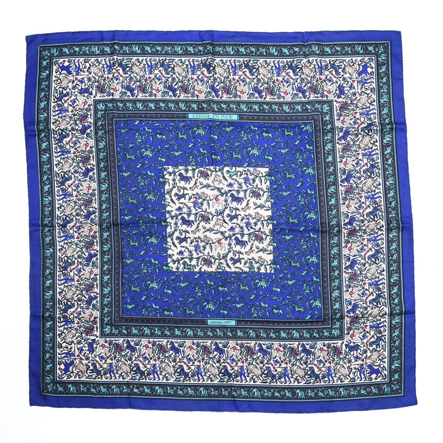 Silk Chasse En Inde Scarf 90 Gris Bleu dur Craie Aqua
