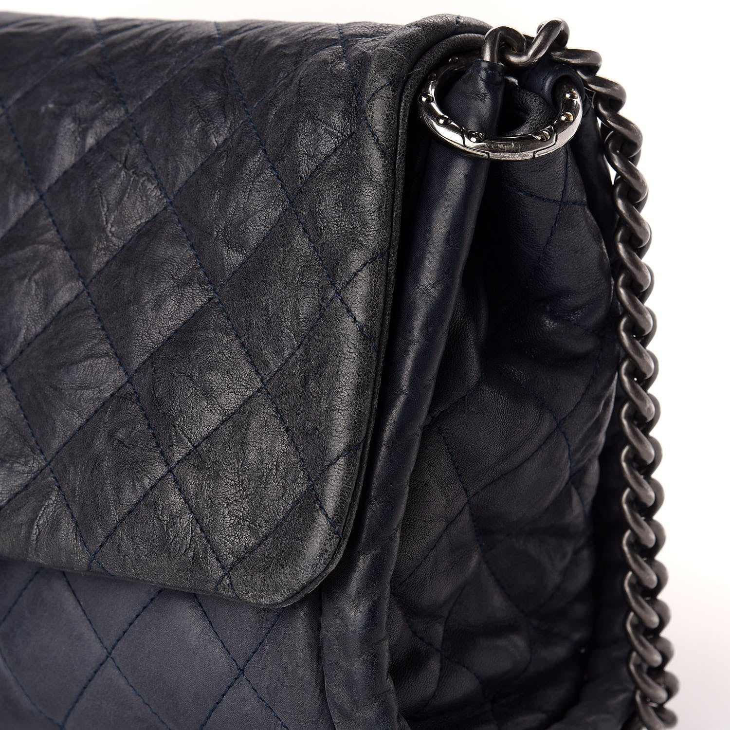 Chanel Washed Lambskin Quilted Studded CC Flap Blue Black 13 of 13