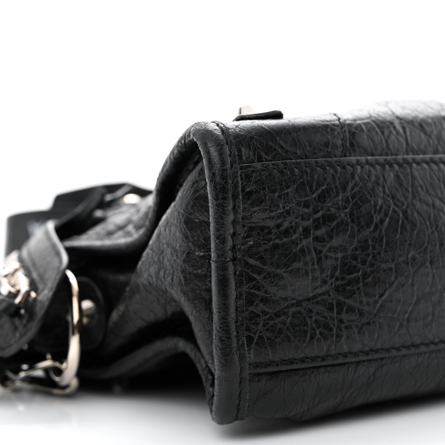 Balenciaga Agneau Classic Silver Hardware Mini City Logo Strap Black White 9 of 11