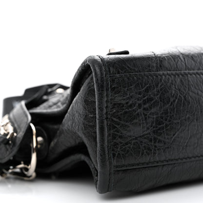 Balenciaga Agneau Classic Silver Hardware Mini City Logo Strap Black White 9 of 11