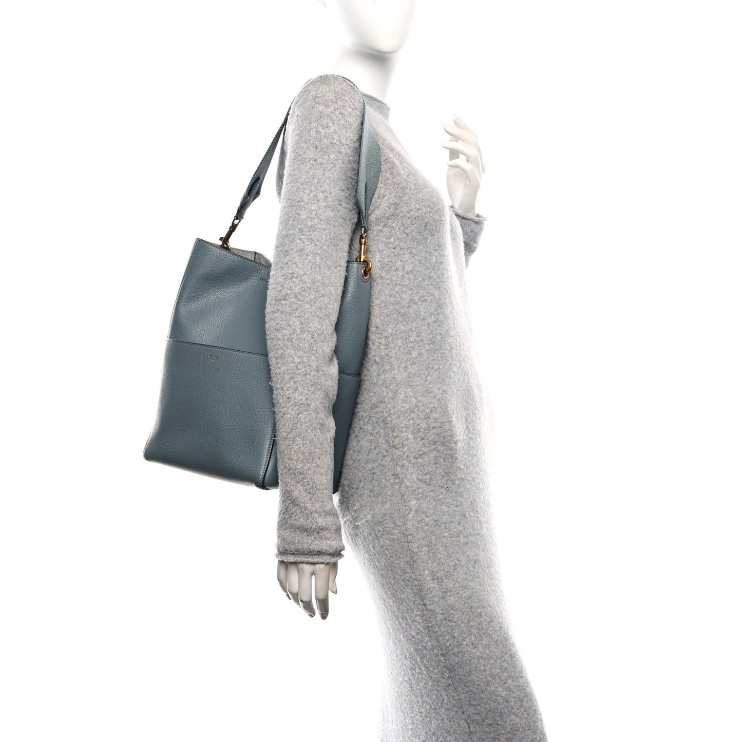 Soft Grained Calfskin Sangle Bucket Bag Storm