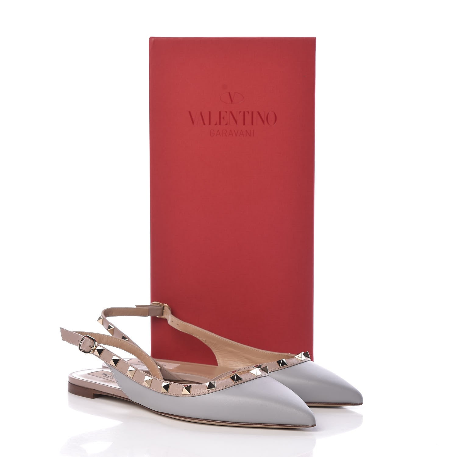 Valentino Garavani Nappa Rockstud Slingback Flats 37 Pastel Grey Poudre 9 of 9