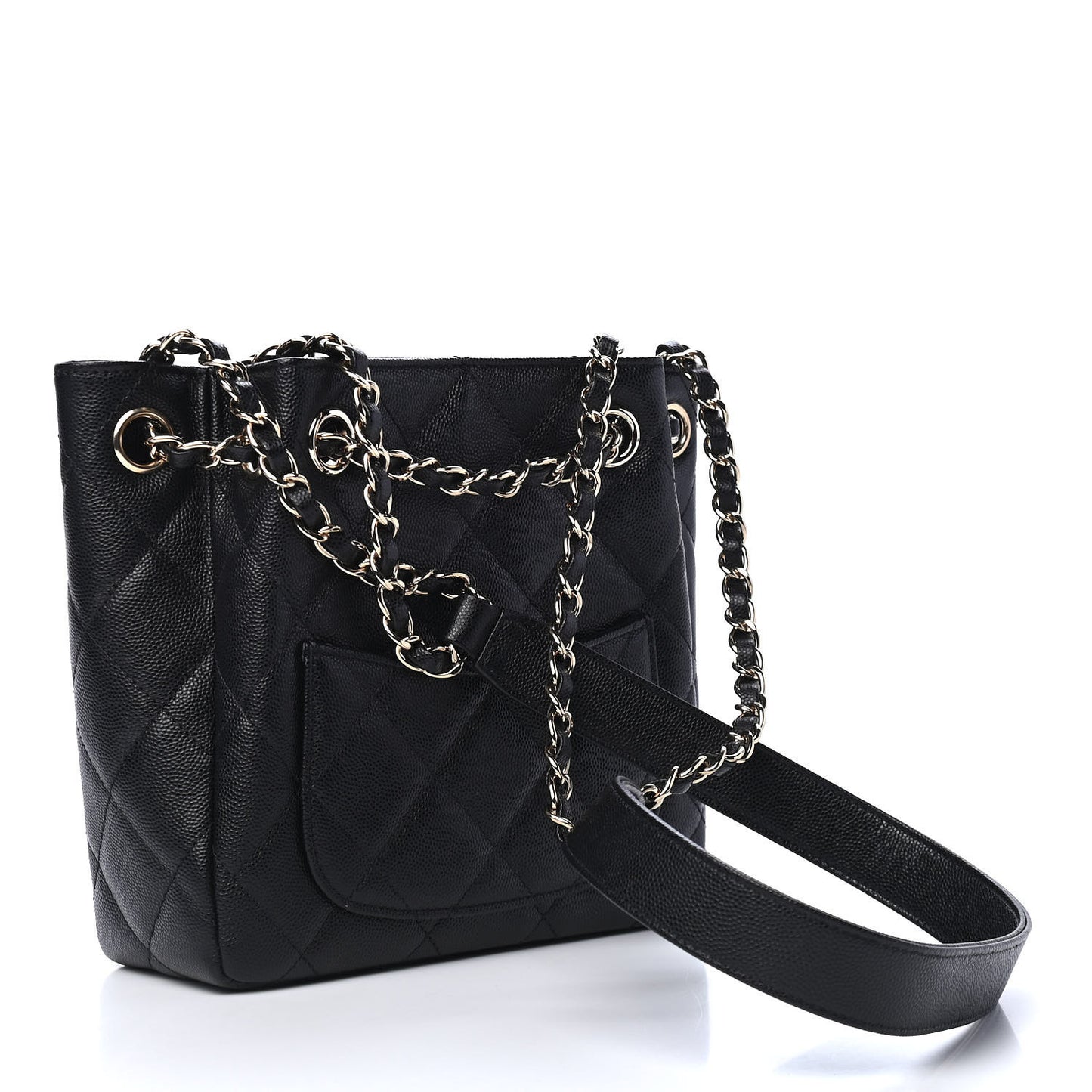 Caviar Quilted Flap Bucket Bag Black