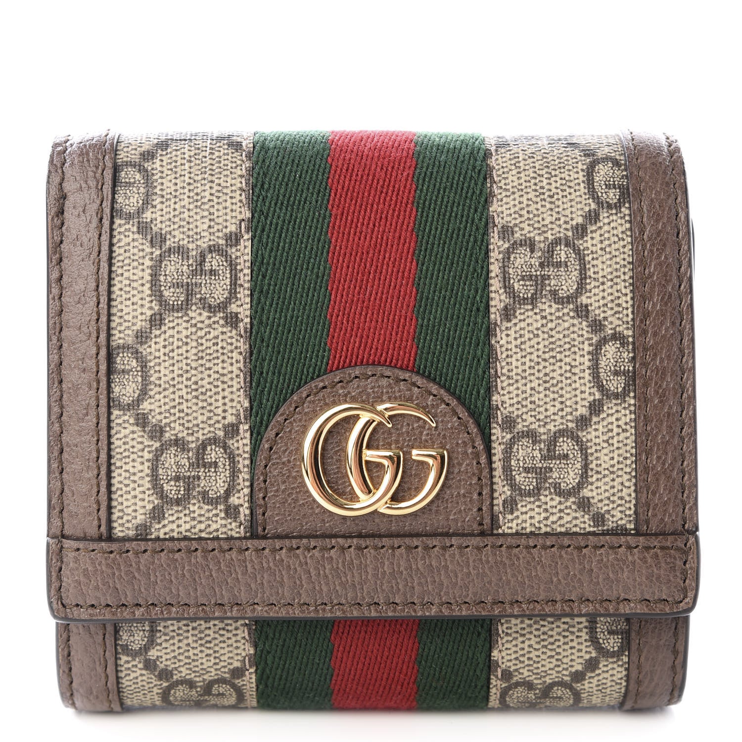 Gucci GG Supreme Monogram Textured Calfskin Web Ophidia Card Case Wallet Beige Ebony New Acero 1 of 8