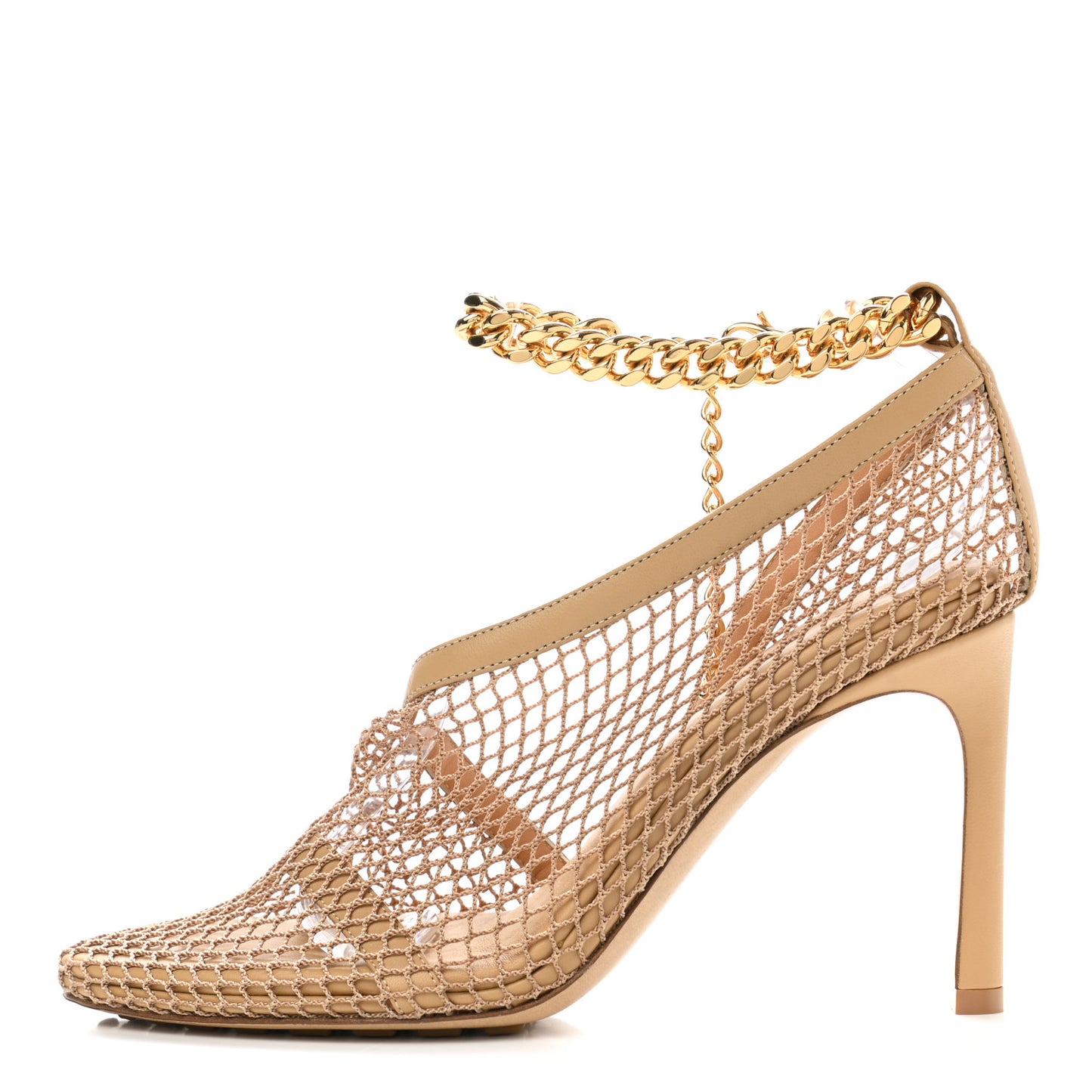 Mesh Nappa Chunky Chain Sandals 36 Beige Pony