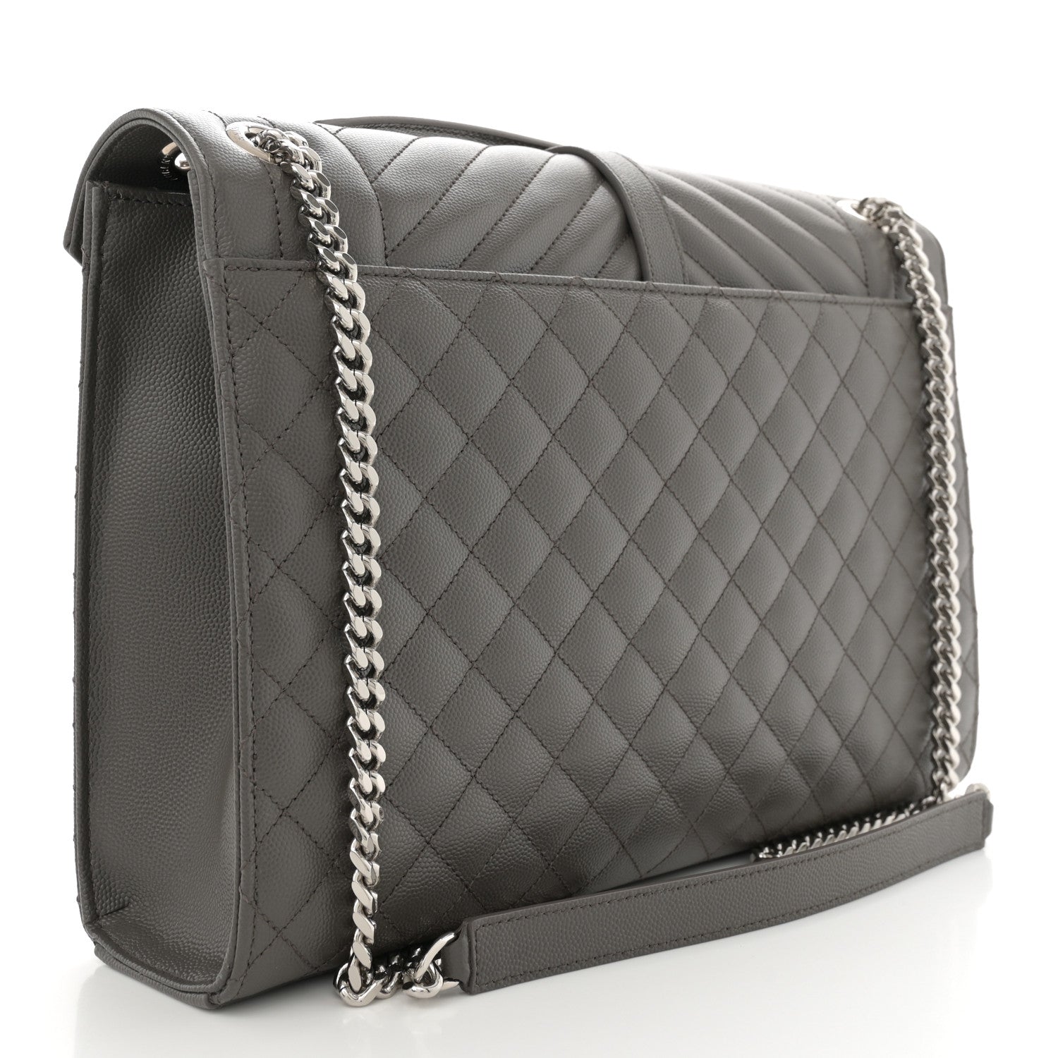 Saint Laurent Grain De Poudre Textured Mixed Matelasse Large Triquilt Monogram Satchel Earth 3 of 10