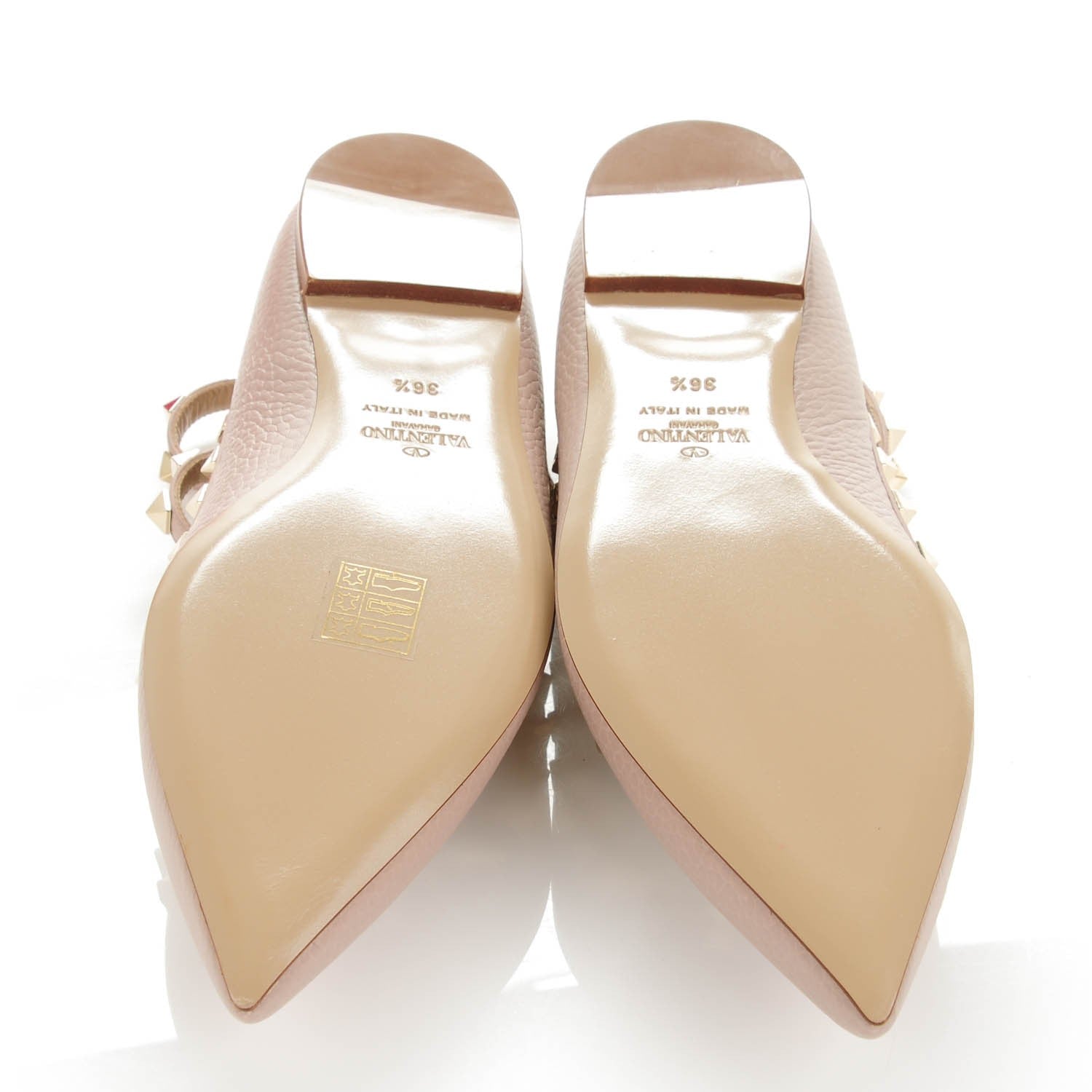 Valentino Garavani Pebbled Calfskin Rockstud Cage Ballerina Flats 36.5 Poudre 5 of 8