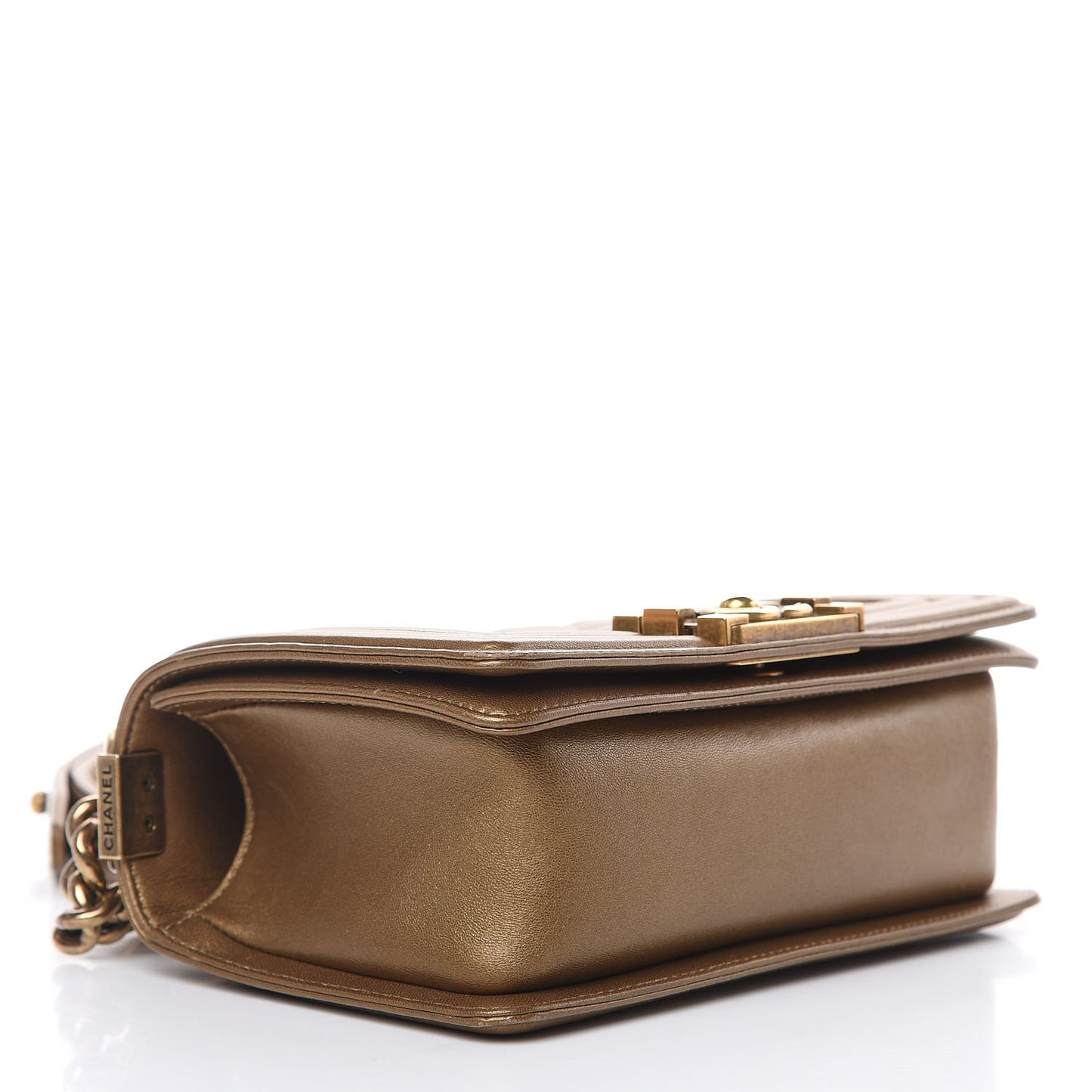 Metallic Calfskin Quilted Small Boy Flap Gold