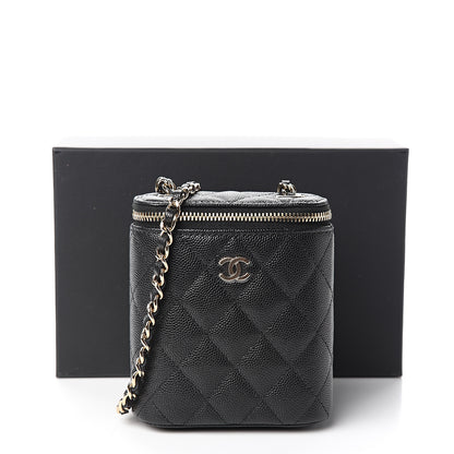 Chanel Caviar Quilted Small Vertical Coco Beauty Vanity Case With Chain Black 10 of 10