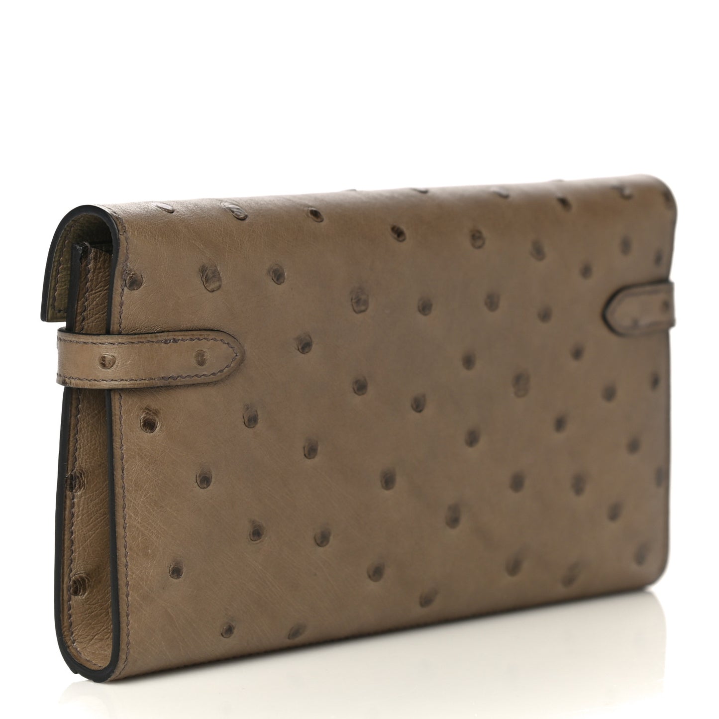Ostrich Kelly Longue Wallet Gris Tourterelle