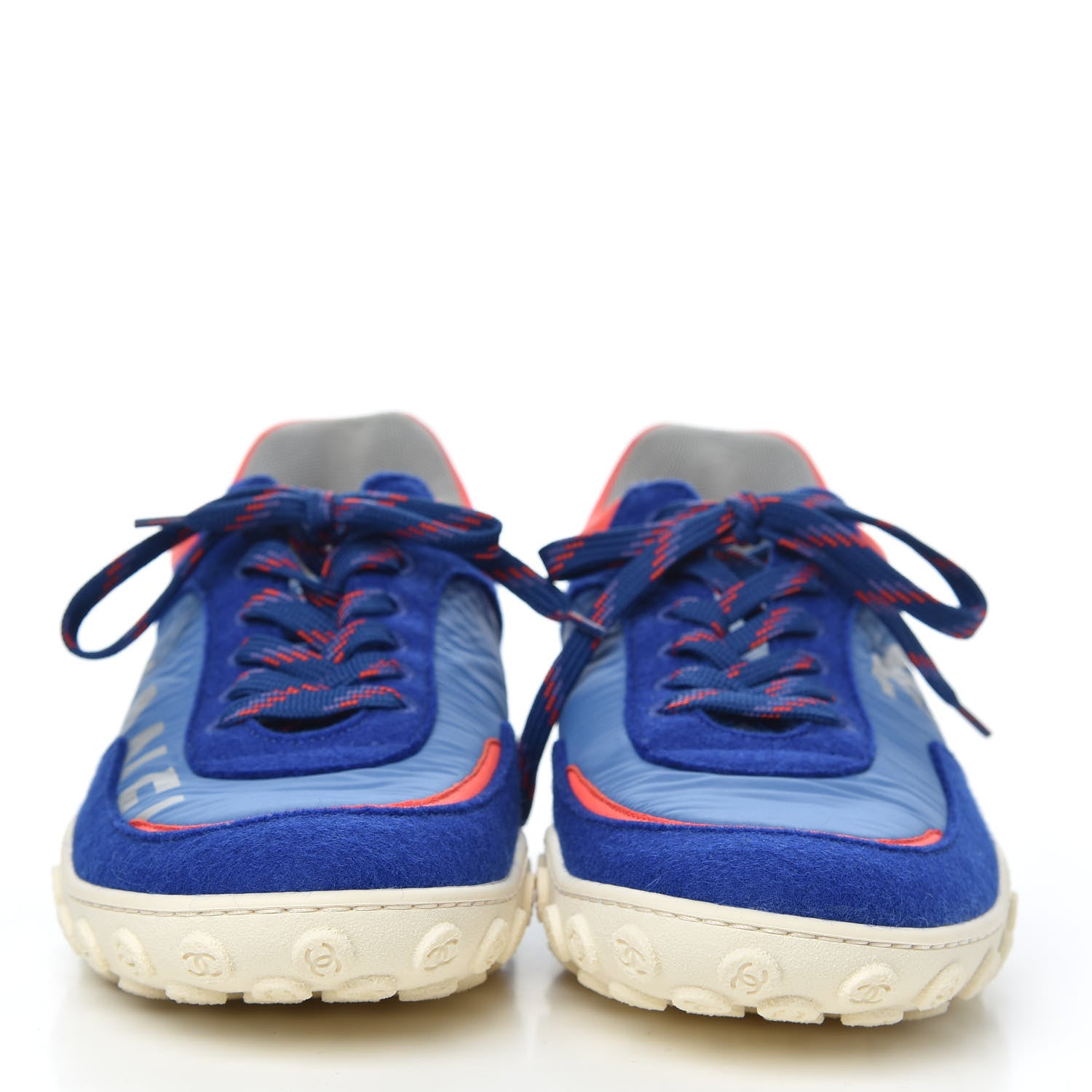 Chanel Wool Nylon Lambskin Suede Calfskin Womens Logo Sneakers 40 Blue Coral 2 of 9