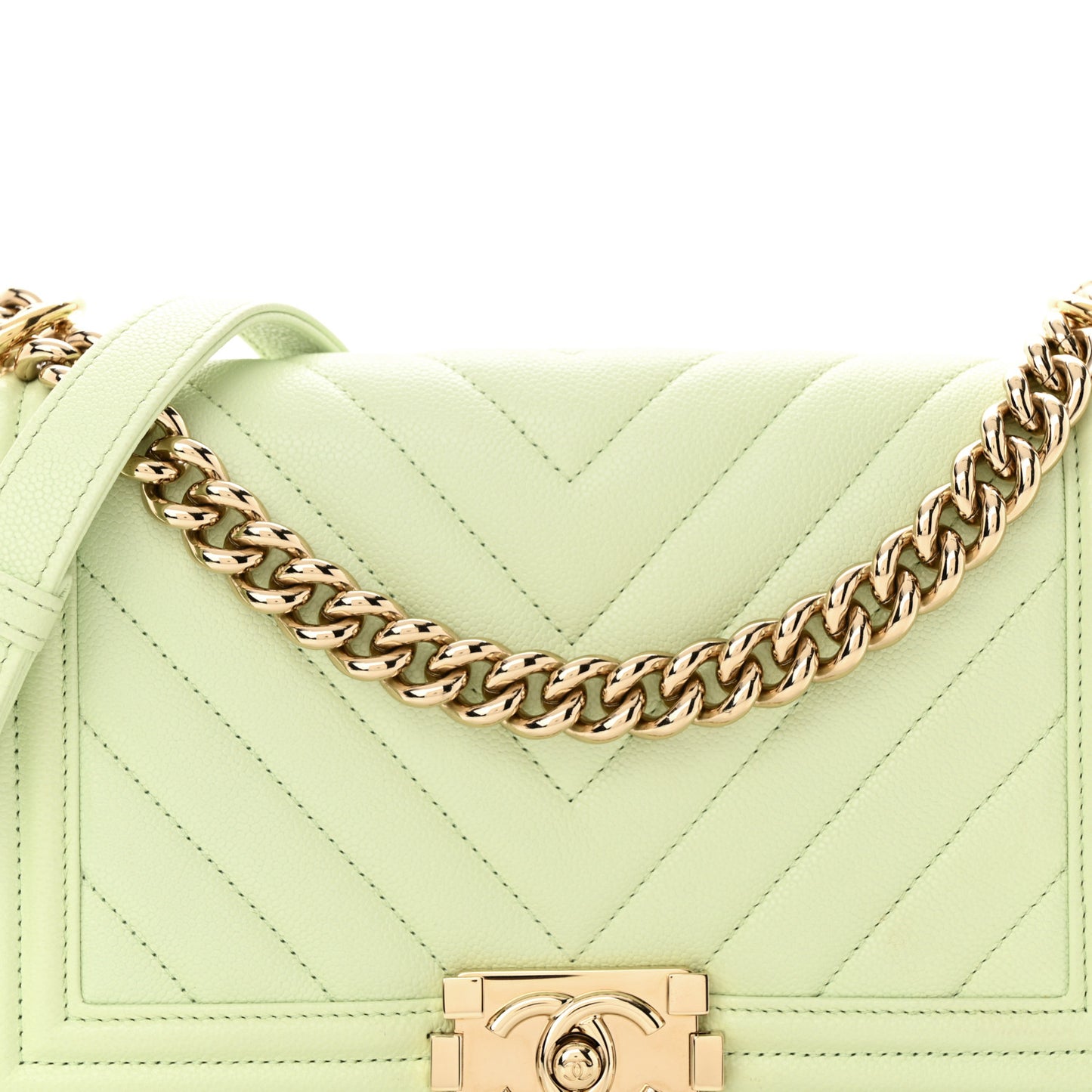 Caviar Chevron Quilted Medium Boy Flap Light Green