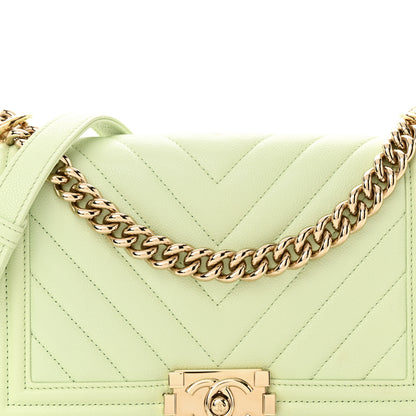 Chanel Caviar Chevron Quilted Medium Boy Flap Light Green 8 of 10