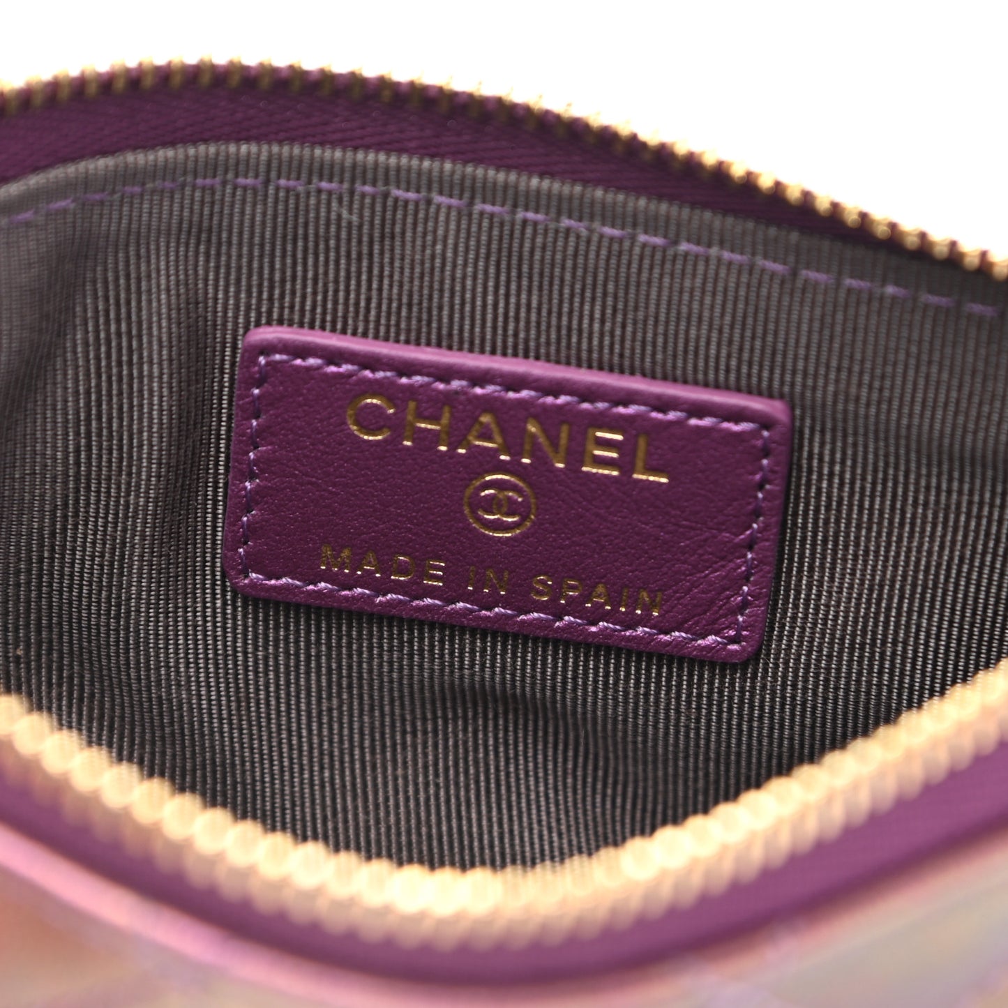 Iridescent Lambskin Quilted Small Cosmetic Case Purple