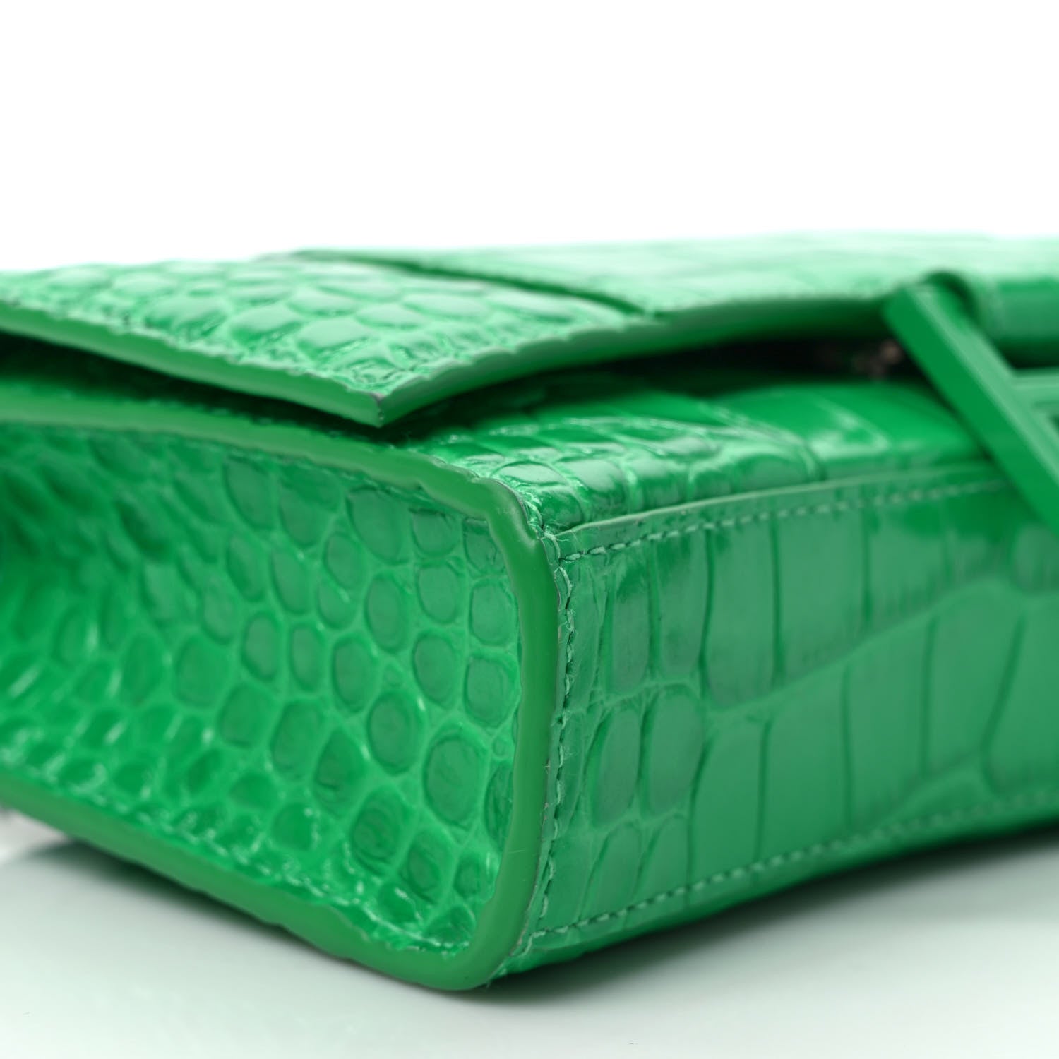 Balenciaga Shiny Calfskin Crocodile Embossed Hourglass Chain Bag Vivid Green 7 of 9