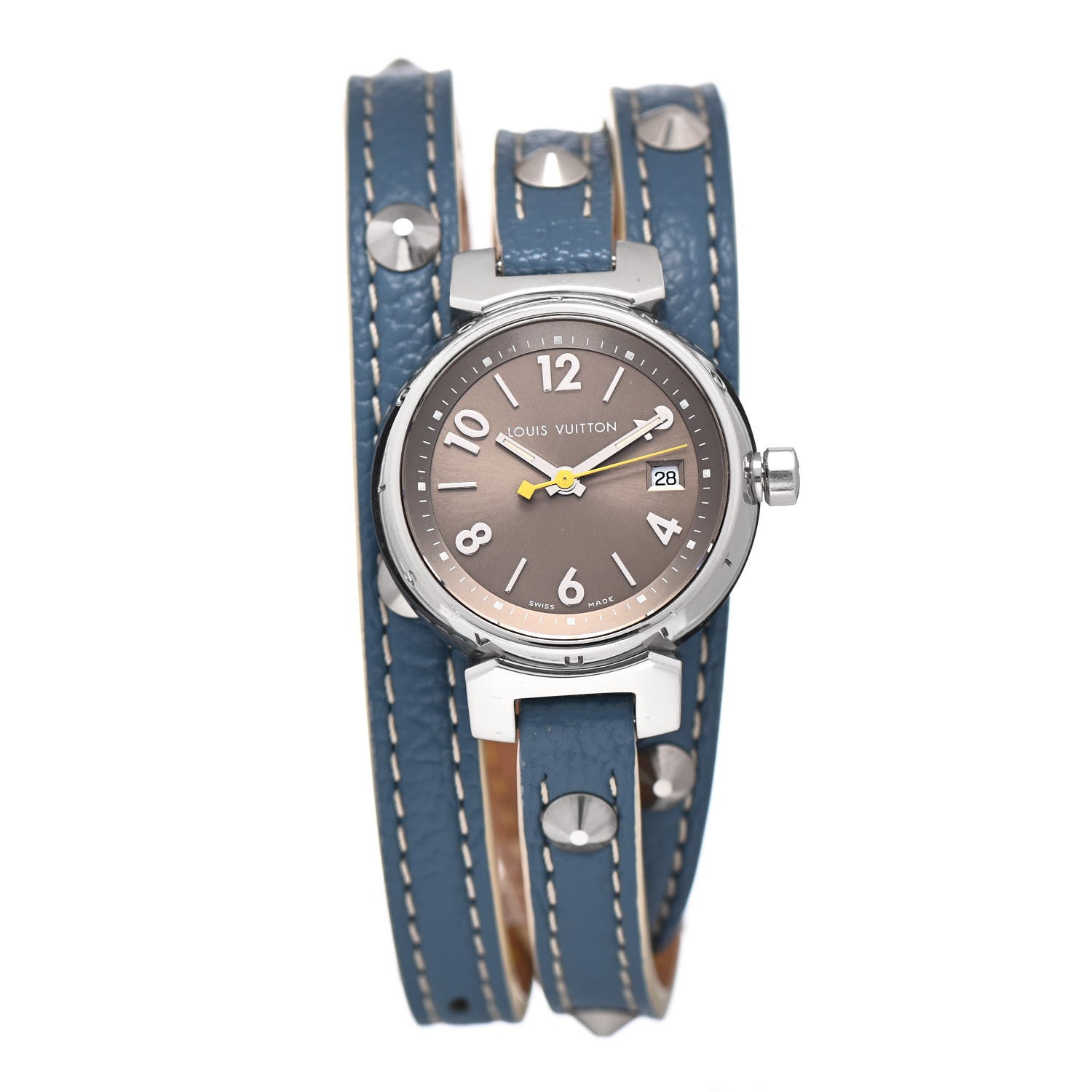 Louis Vuitton Stainless Steel Calfskin 28mm Tambour Triple Wrap Stud Quartz Watch Champagne 1 of 5