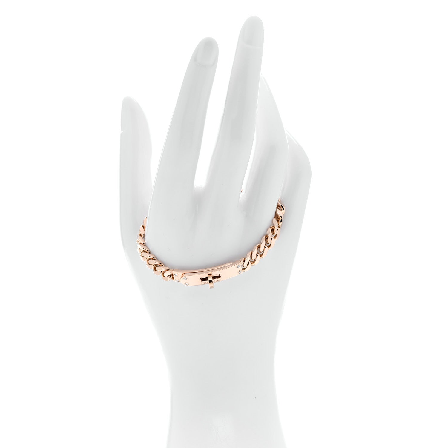 Hermes 18K Rose Gold Diamond PM Kelly Chaine Bracelet ST 2 of 5