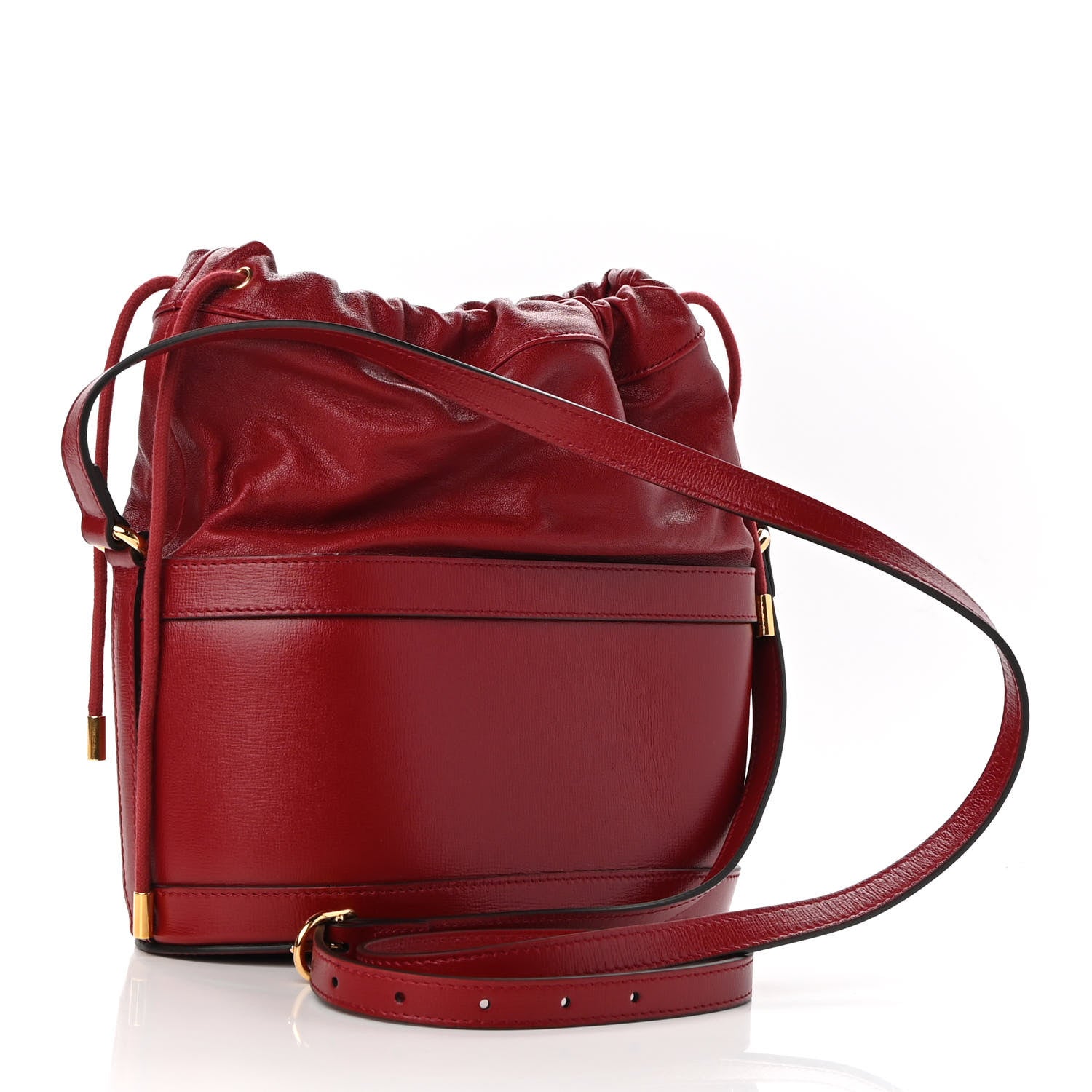 Gucci Azalea Sakai Calfskin Horsebit 1955 Drawstring Bucket Bag New Cherry Red 3 of 9