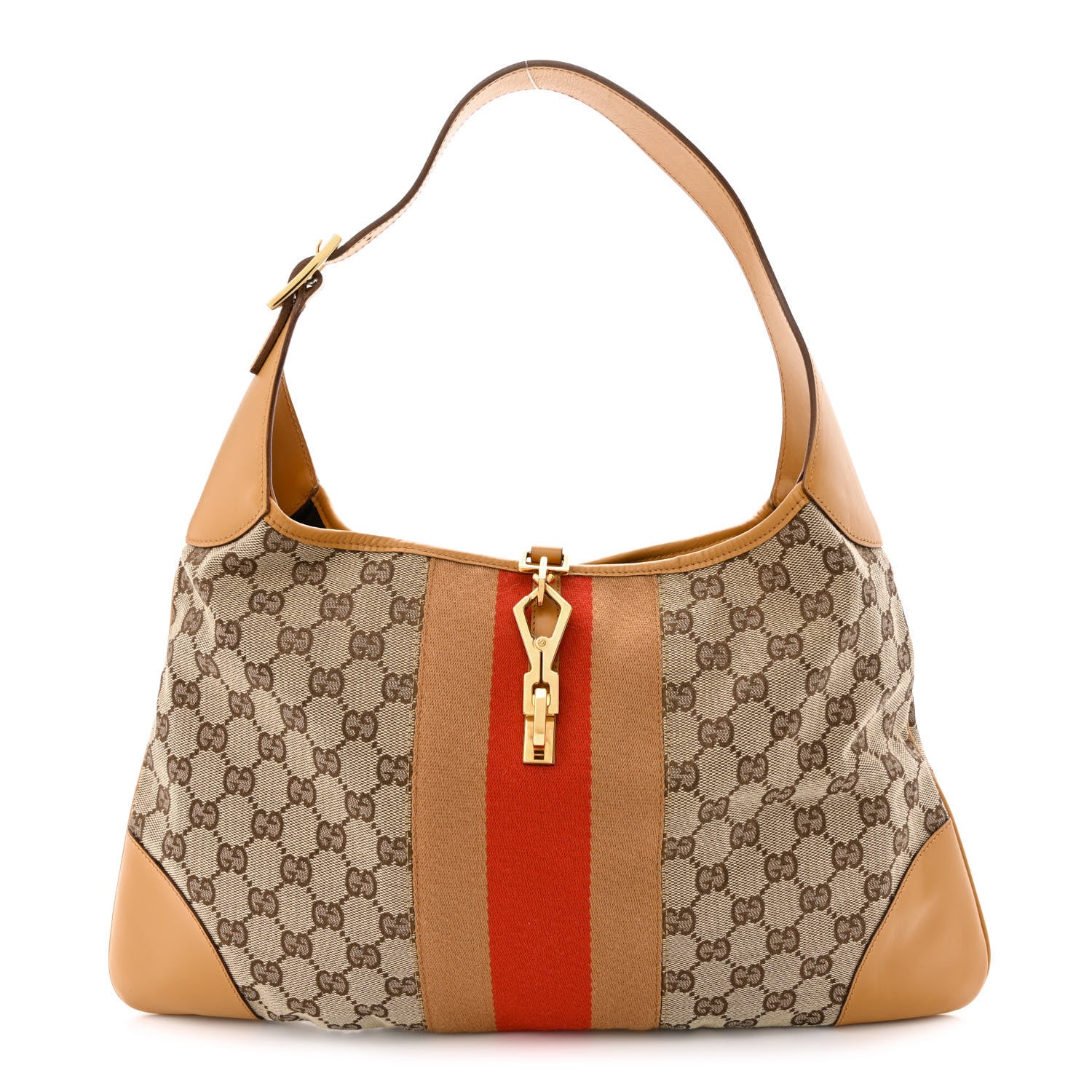 Gucci Monogram Lobster Clasp Jackie O Hobo Red Beige 1 of 14