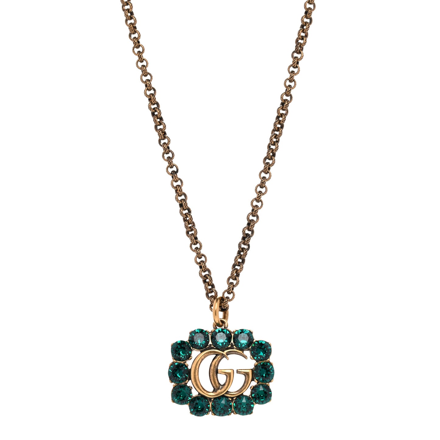 Crystal Embellished Double G Necklace Aged Gold Green