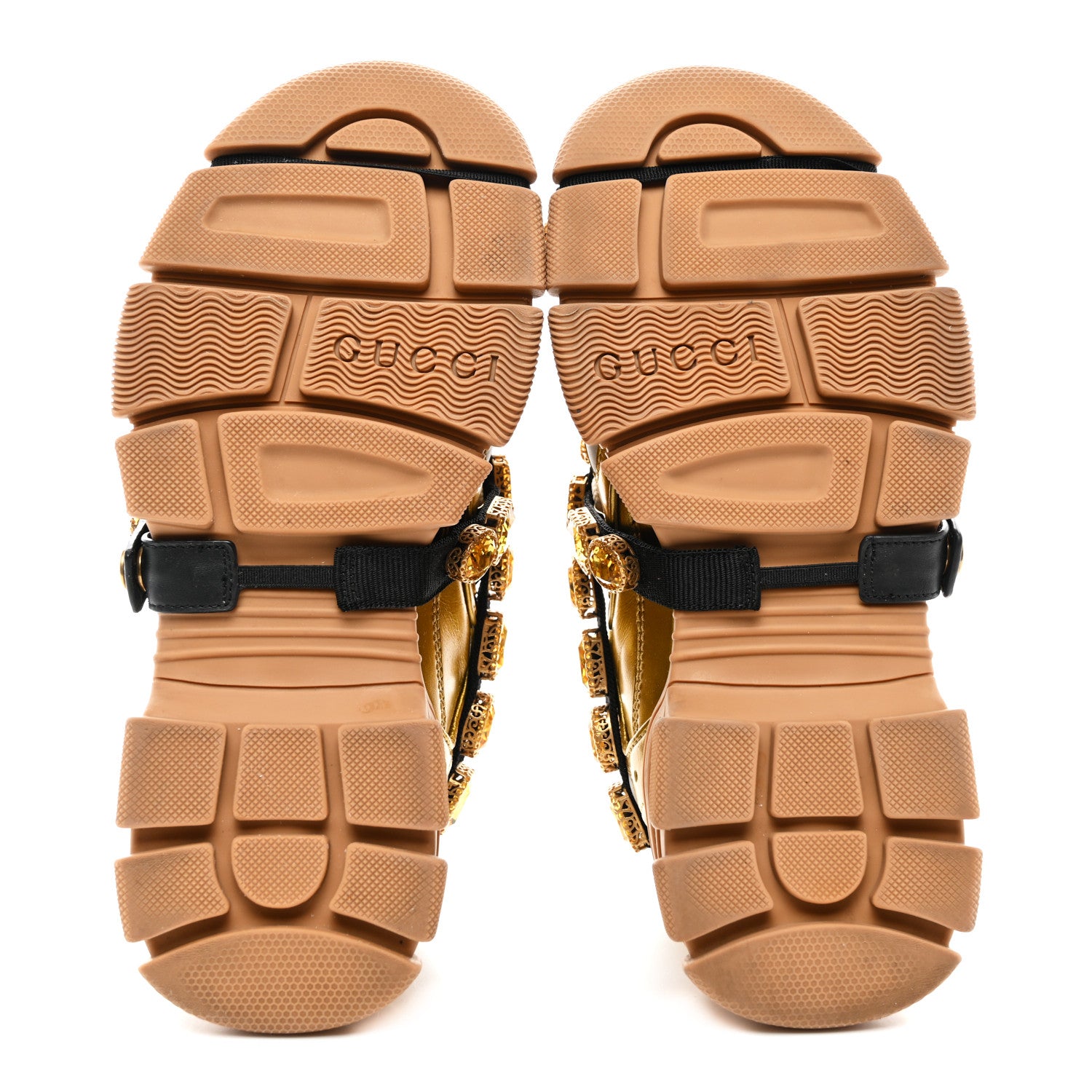 Gucci X SEGA Metallic Calfskin Mesh Removable Crystals Womens Flashtrek Sneakers 36.5 Oro Vecchio 5 of 7