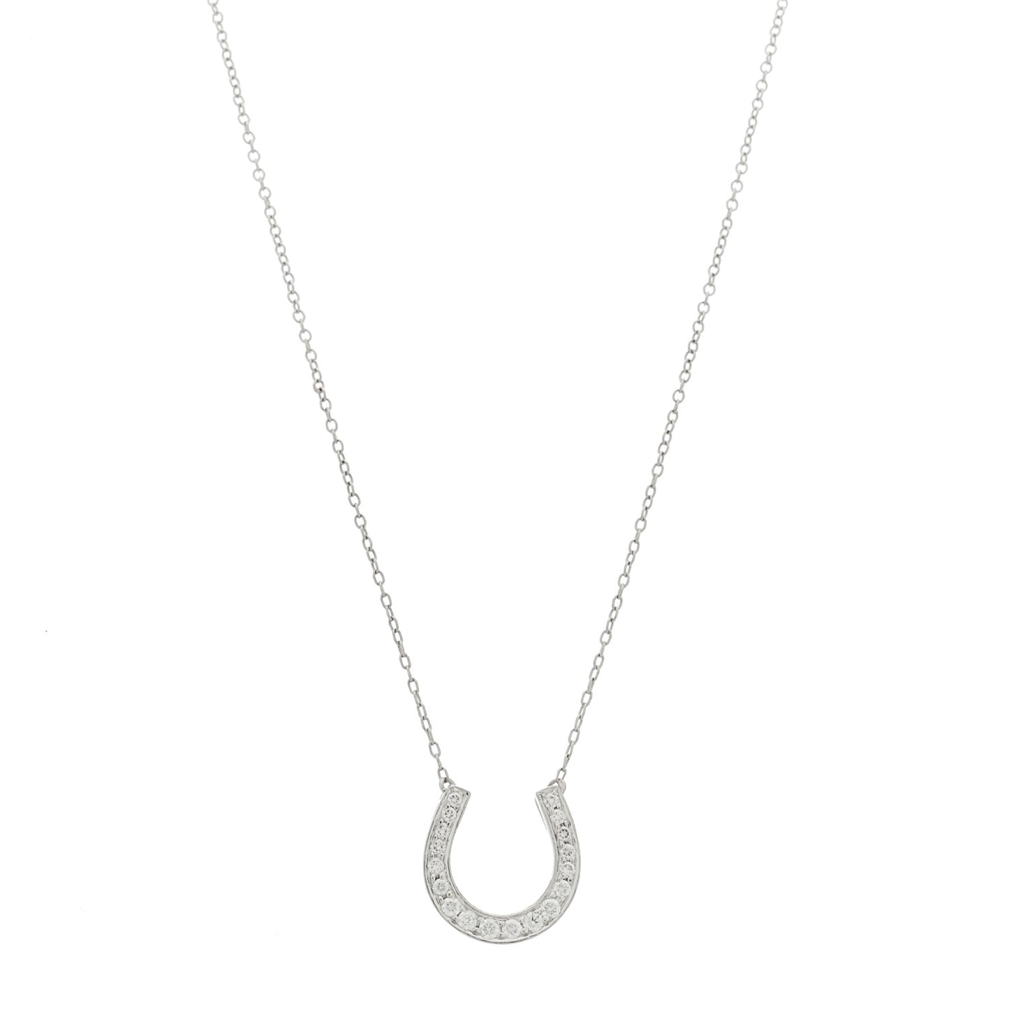 18K White Gold Diamond Metro Horseshoe Pendant Necklace
