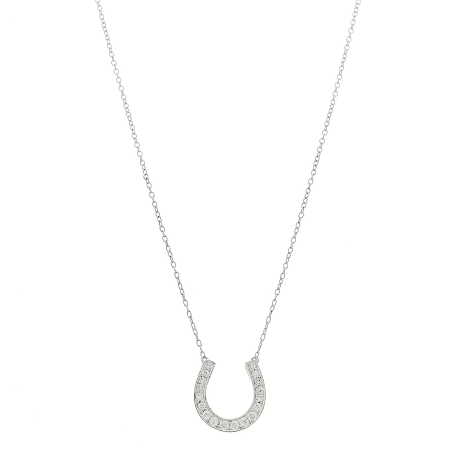 Tiffany 18K White Gold Diamond Metro Horseshoe Pendant Necklace 1 of 6