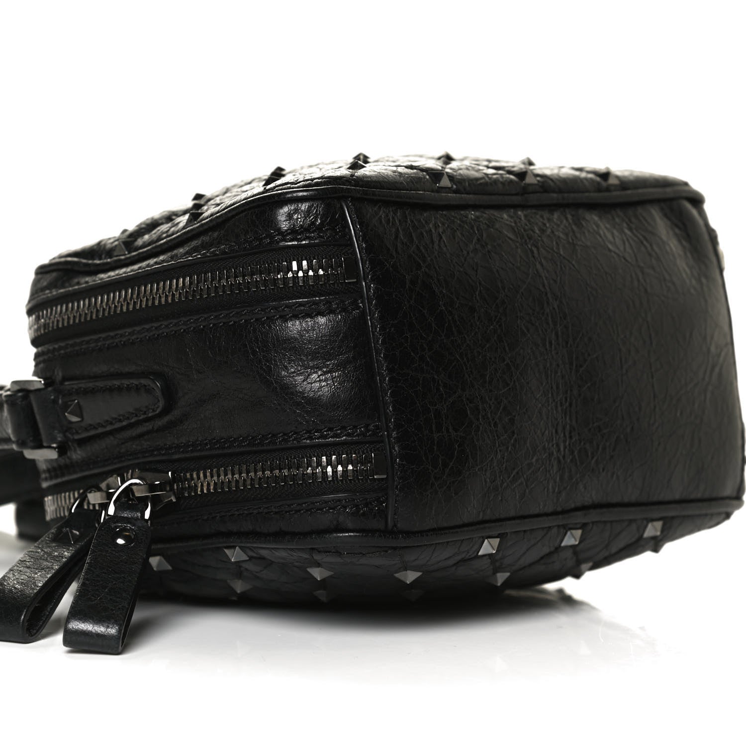 Valentino Garavani Craquele Nappa Rockstud Spike Double Zip Camera Crossbody Bag Black 4 of 12