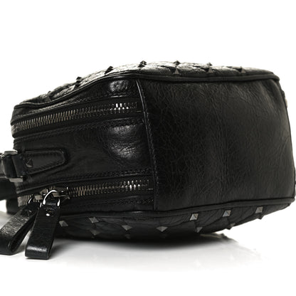Valentino Garavani Craquele Nappa Rockstud Spike Double Zip Camera Crossbody Bag Black 4 of 12