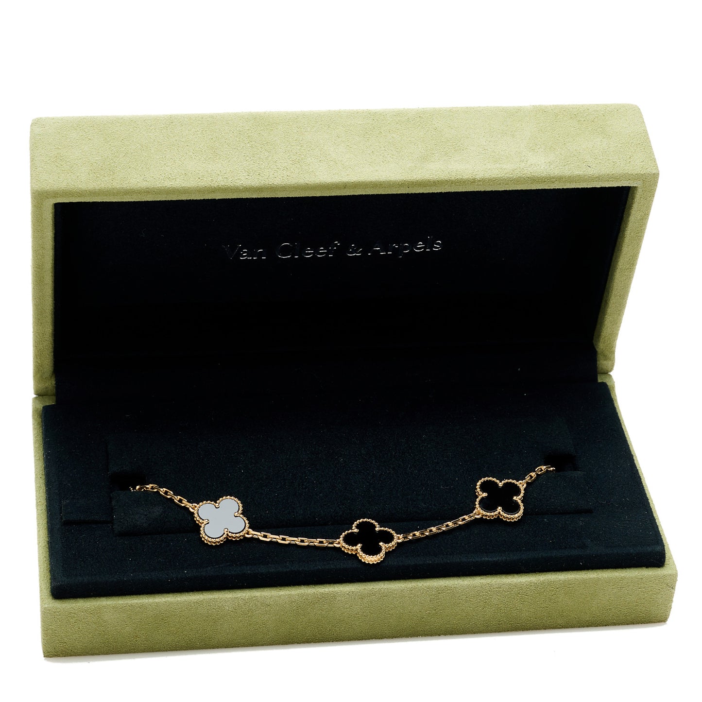 18K Yellow Gold Black Onyx 5 Motifs Vintage Alhambra Bracelet