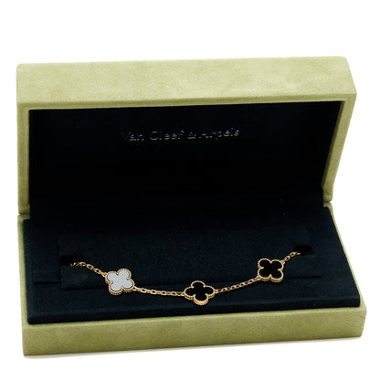 Van Cleef & Arpels 18K Yellow Gold Black Onyx 5 Motifs Vintage Alhambra Bracelet 5 of 5
