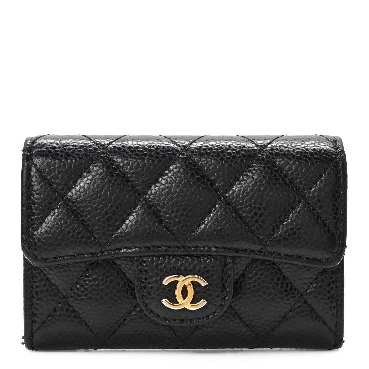 Caviar Quilted Flap Card Holder Black