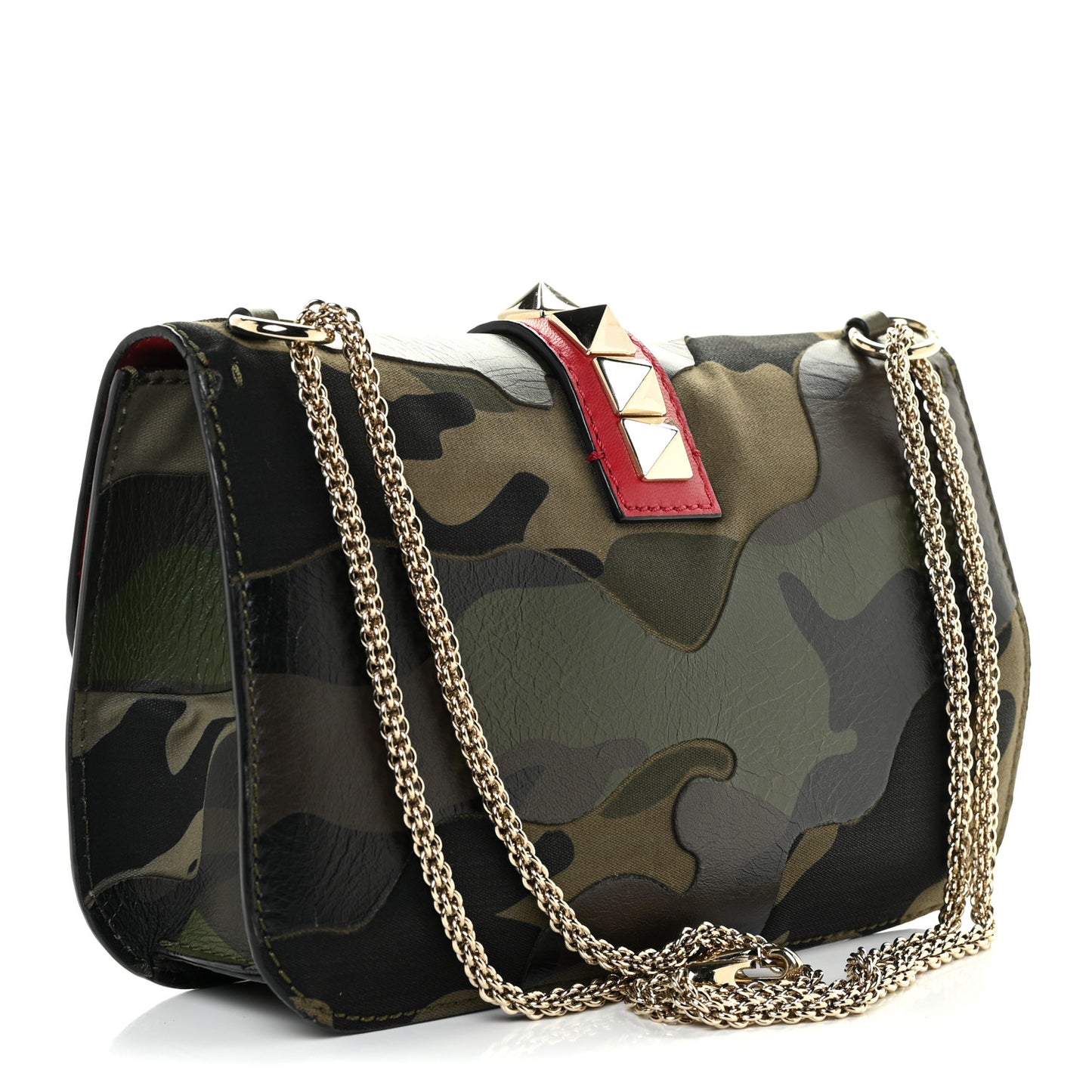 Nappa Canvas Camouflage Medium Glam Lock Rockstud Flap Verde