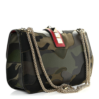 Valentino Garavani Nappa Canvas Camouflage Medium Glam Lock Rockstud Flap Verde 3 of 17