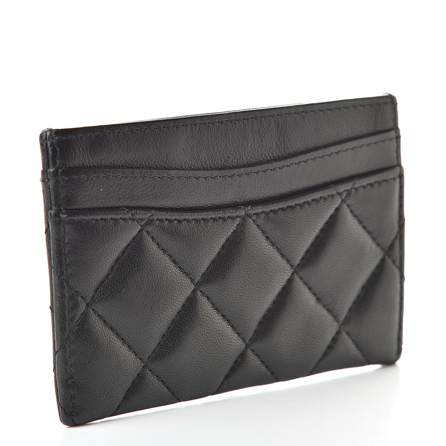 Lambskin Quilted Card Holder Black