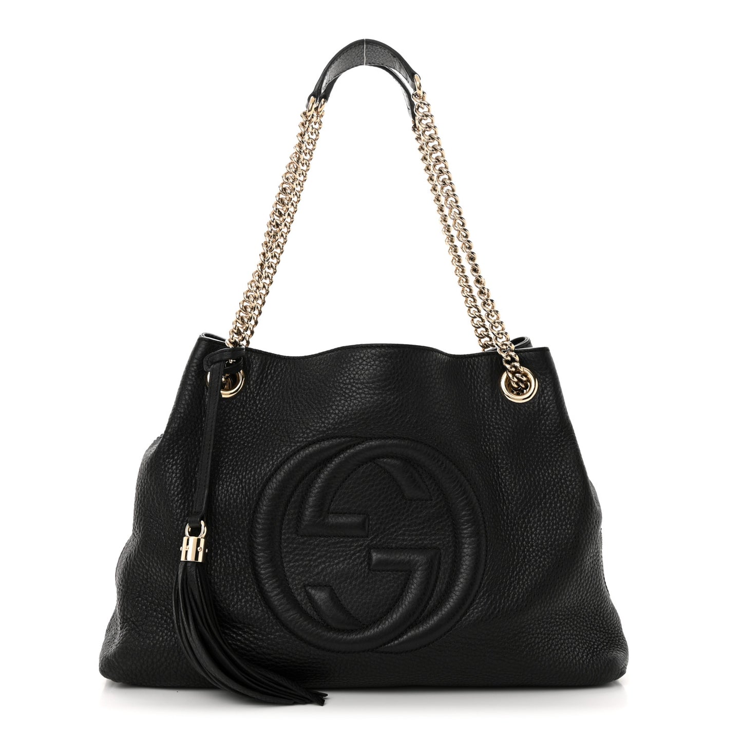 Pebbled Calfskin Medium Soho Chain Shoulder Bag Black