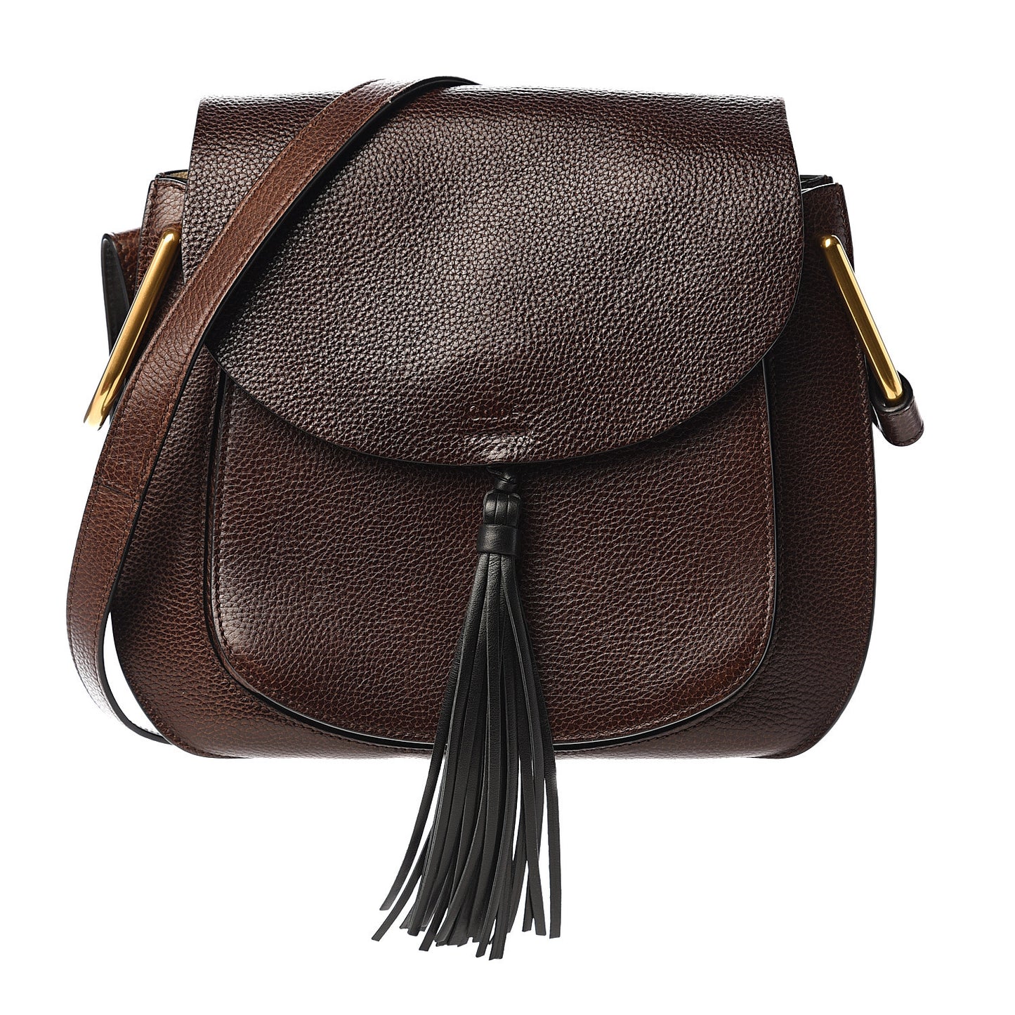 Grained Calfskin Medium Hudson Tassel Shoulder Bag Dark Wood
