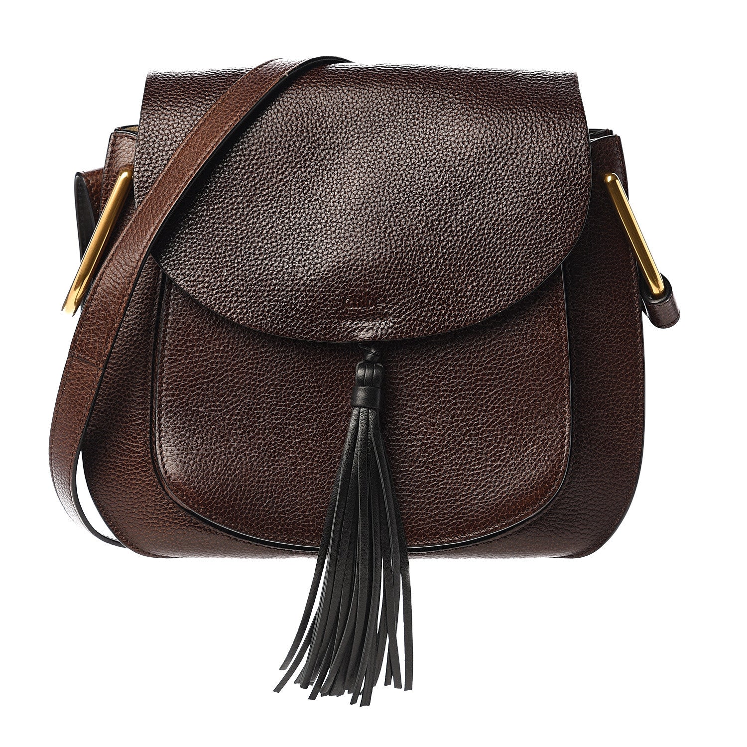 Chloe Grained Calfskin Medium Hudson Tassel Shoulder Bag Dark Wood 1 of 14