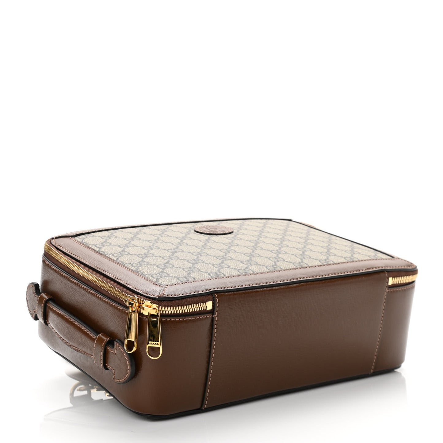 GG Supreme Monogram Glazed Textured Calfskin Retro Interlocking G Box Shoulder Bag Beige Ebony Brown Sugar