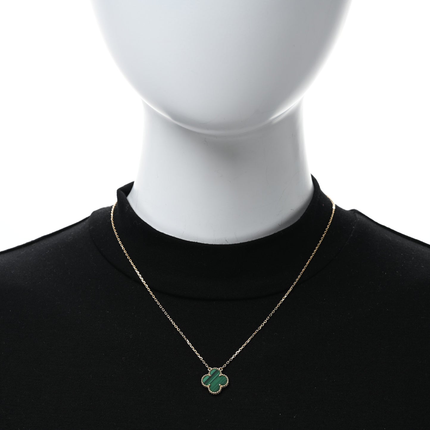 18K Yellow Gold Malachite Vintage Alhambra Pendant Necklace