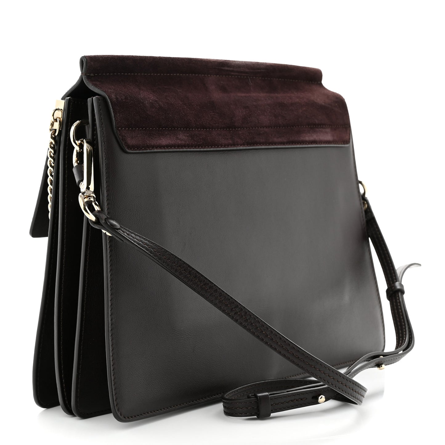 Calfskin Suede Medium Faye Shoulder Bag Carbon Brown