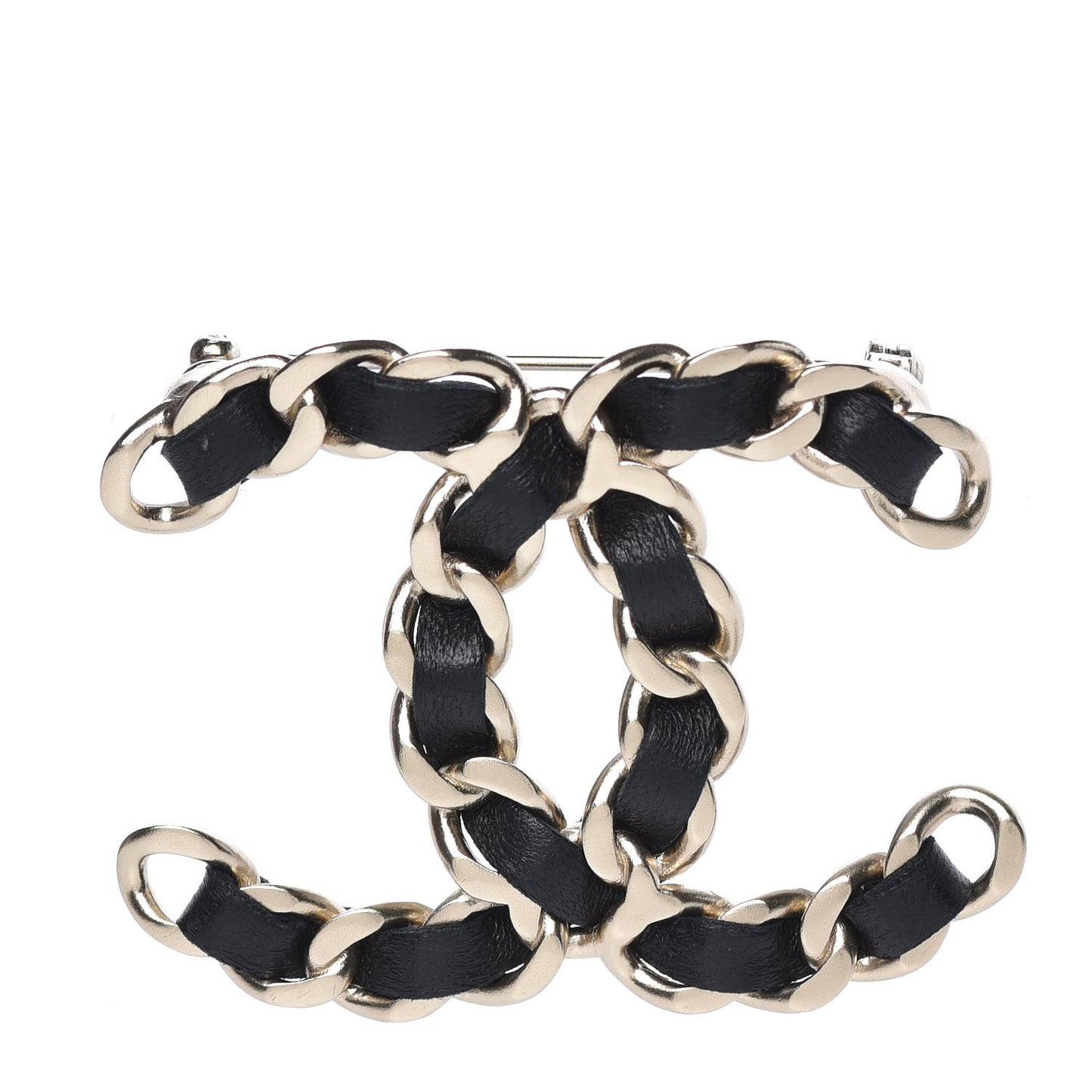 Lambskin Chain CC Brooch Black Gold