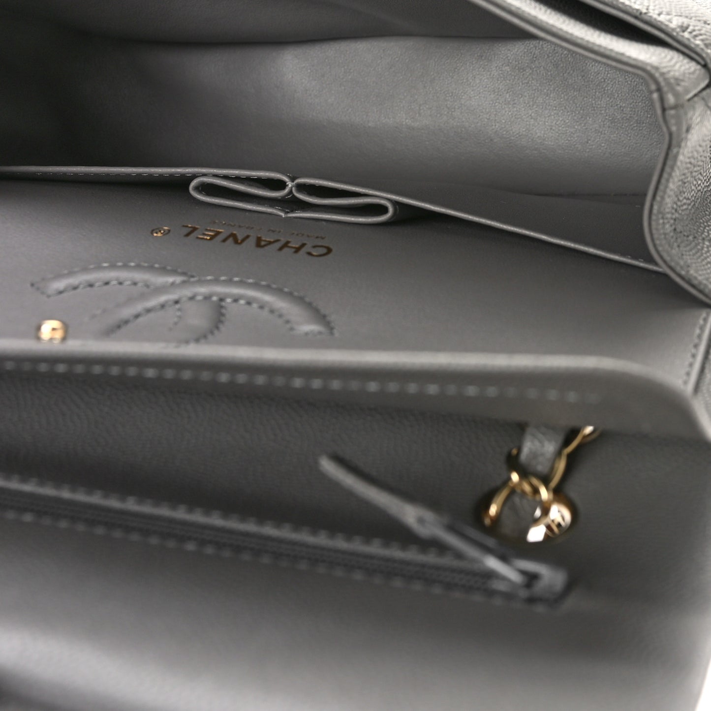 Caviar Quilted Small Double Flap Grey