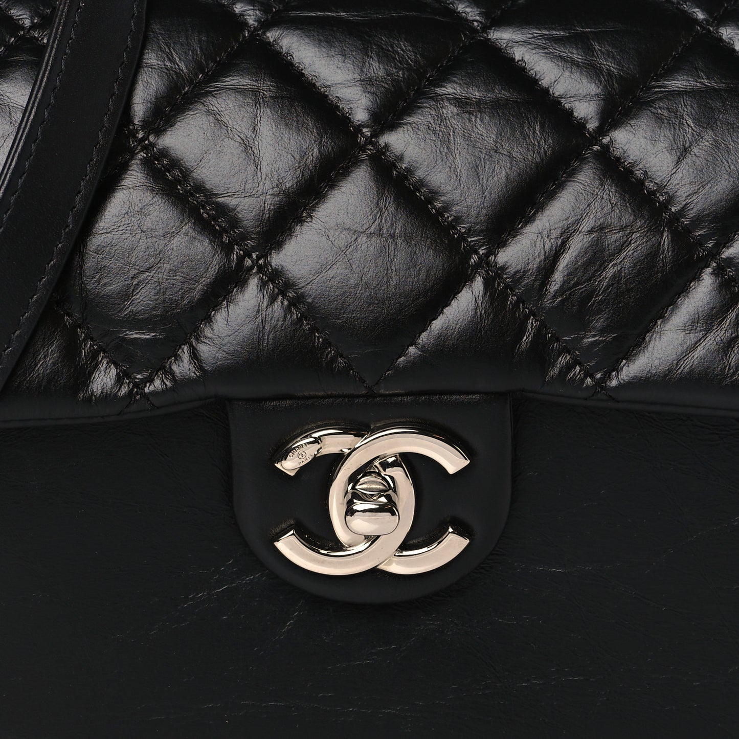 Aged Calfskin Quilted Express Zip Around Flap Black