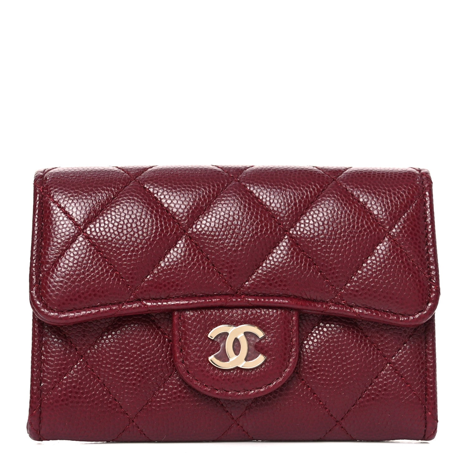 Chanel Caviar Quilted Flap Card Holder Wallet Burgundy 1 of 9