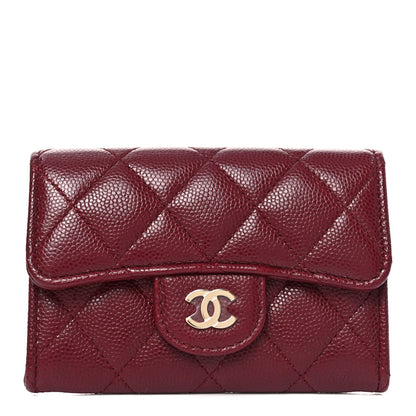 Chanel Caviar Quilted Flap Card Holder Wallet Burgundy 1 of 9