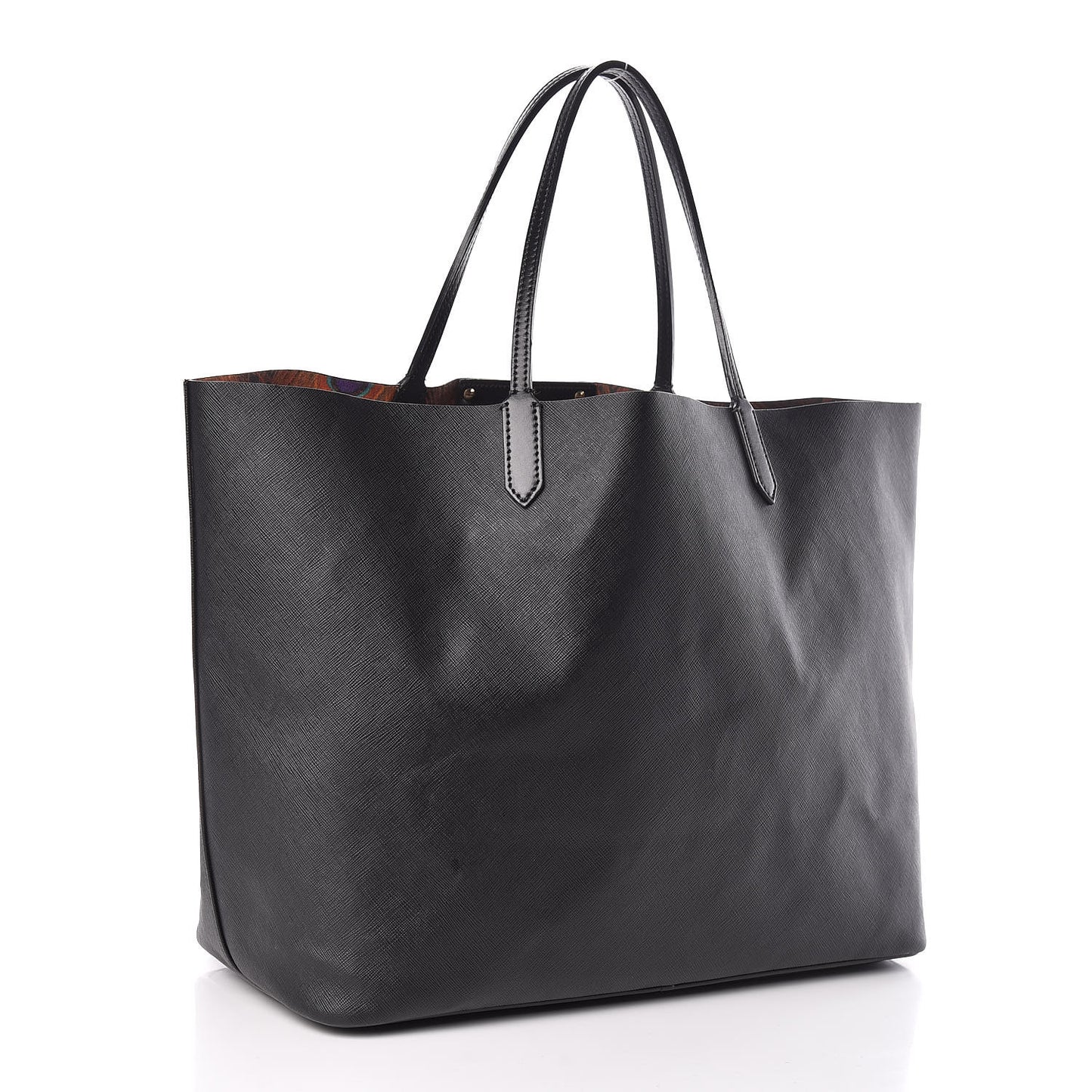 Textured Coated Canvas Peacock Print Large Antigona Tote Black